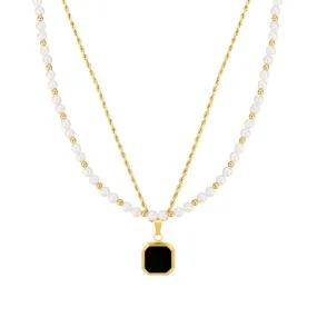 Onyx & Pearl Chain Set - (Gold)