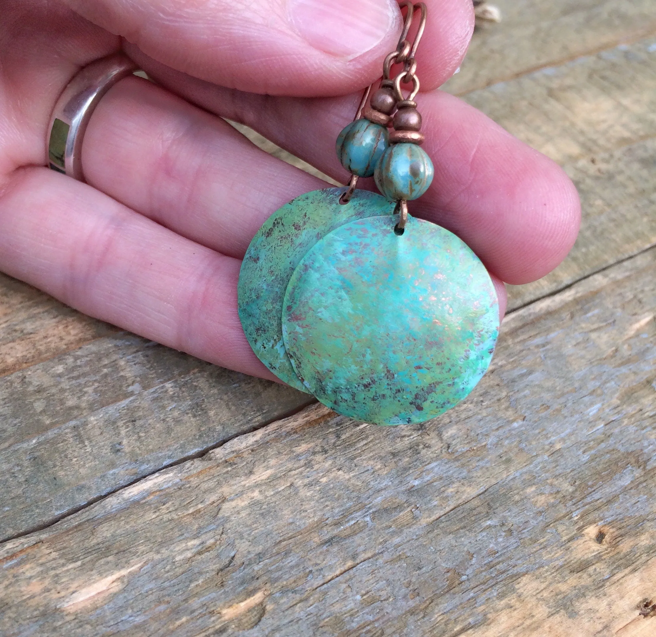 Patina Copper Earrings, Hammered Copper Earrings, Blue Green Patina Jewelry, Southwestern Jewelry, Copper Jewelry, Patina Dangle Earrings