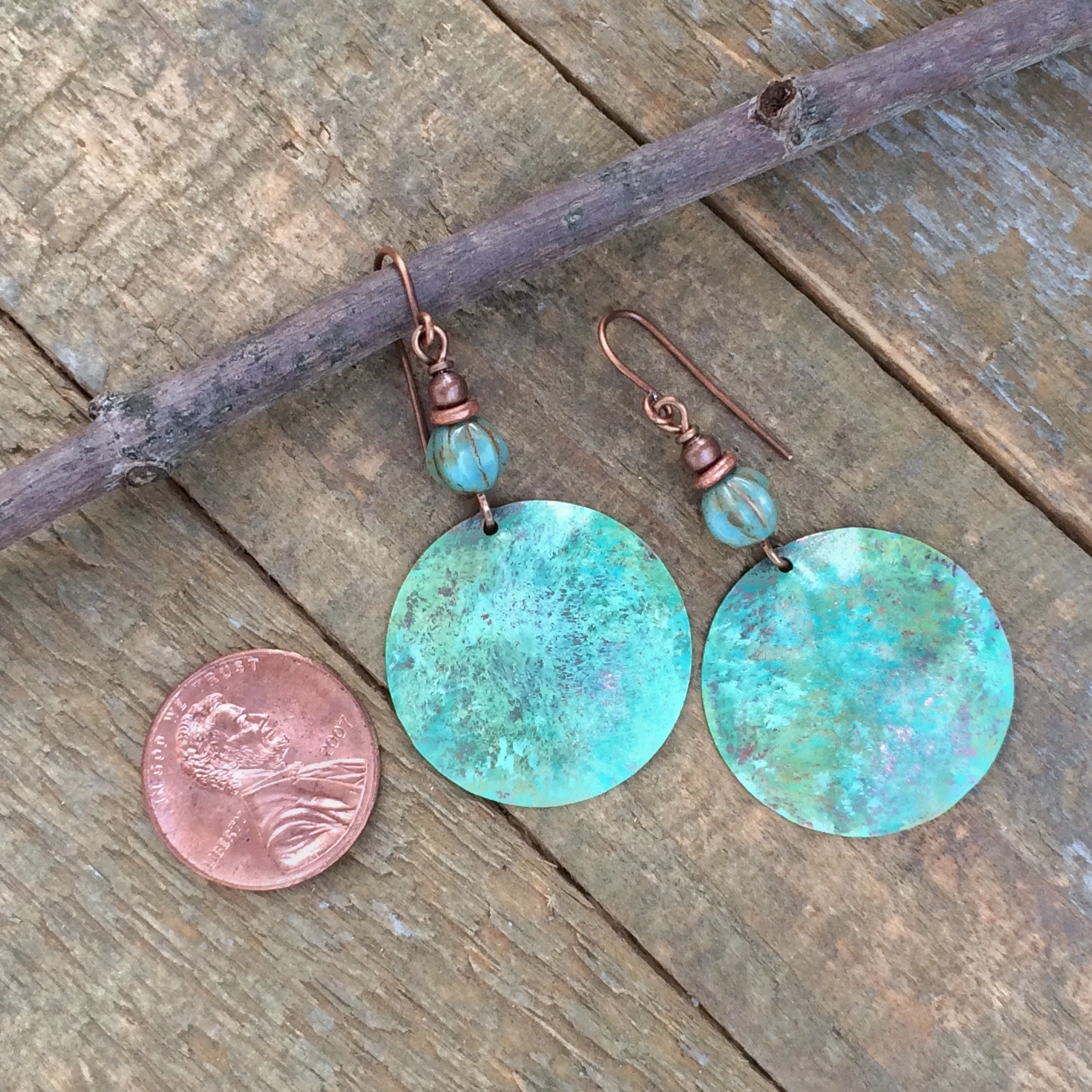 Patina Copper Earrings, Hammered Copper Earrings, Blue Green Patina Jewelry, Southwestern Jewelry, Copper Jewelry, Patina Dangle Earrings