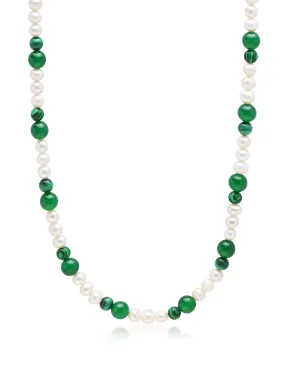 Pearl Choker with Green Aventurine and Malachite