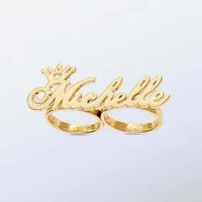 Personalized Two Finger Crown Name Ring  Michelle - Unisex