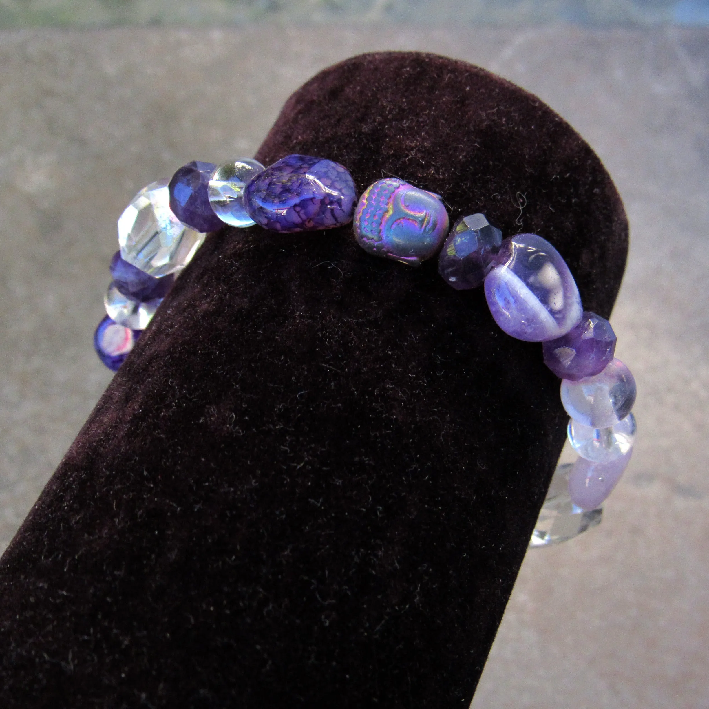 Purple Gemstone Buddha Stretch Bracelet