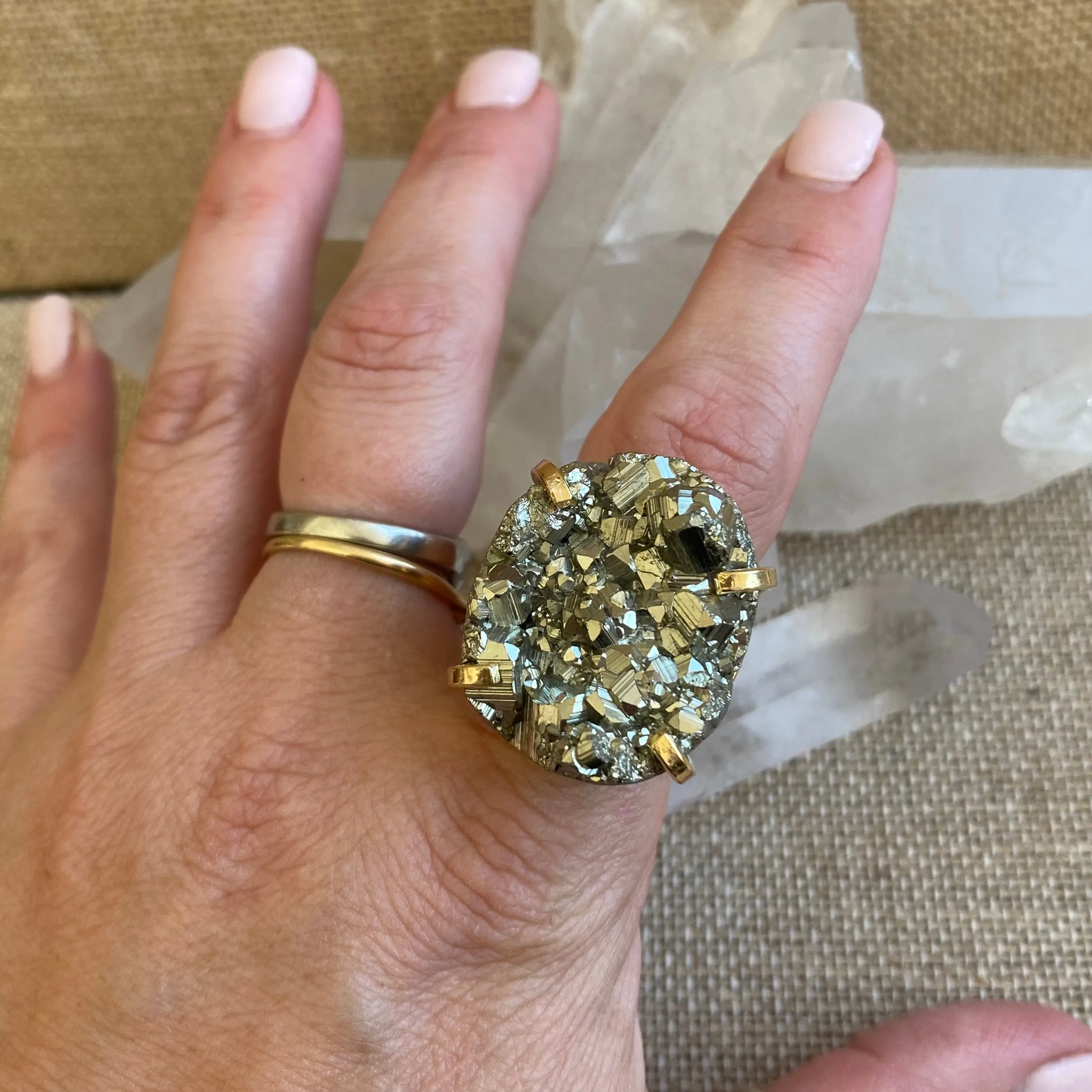 Pyrite Druzy Ring #54