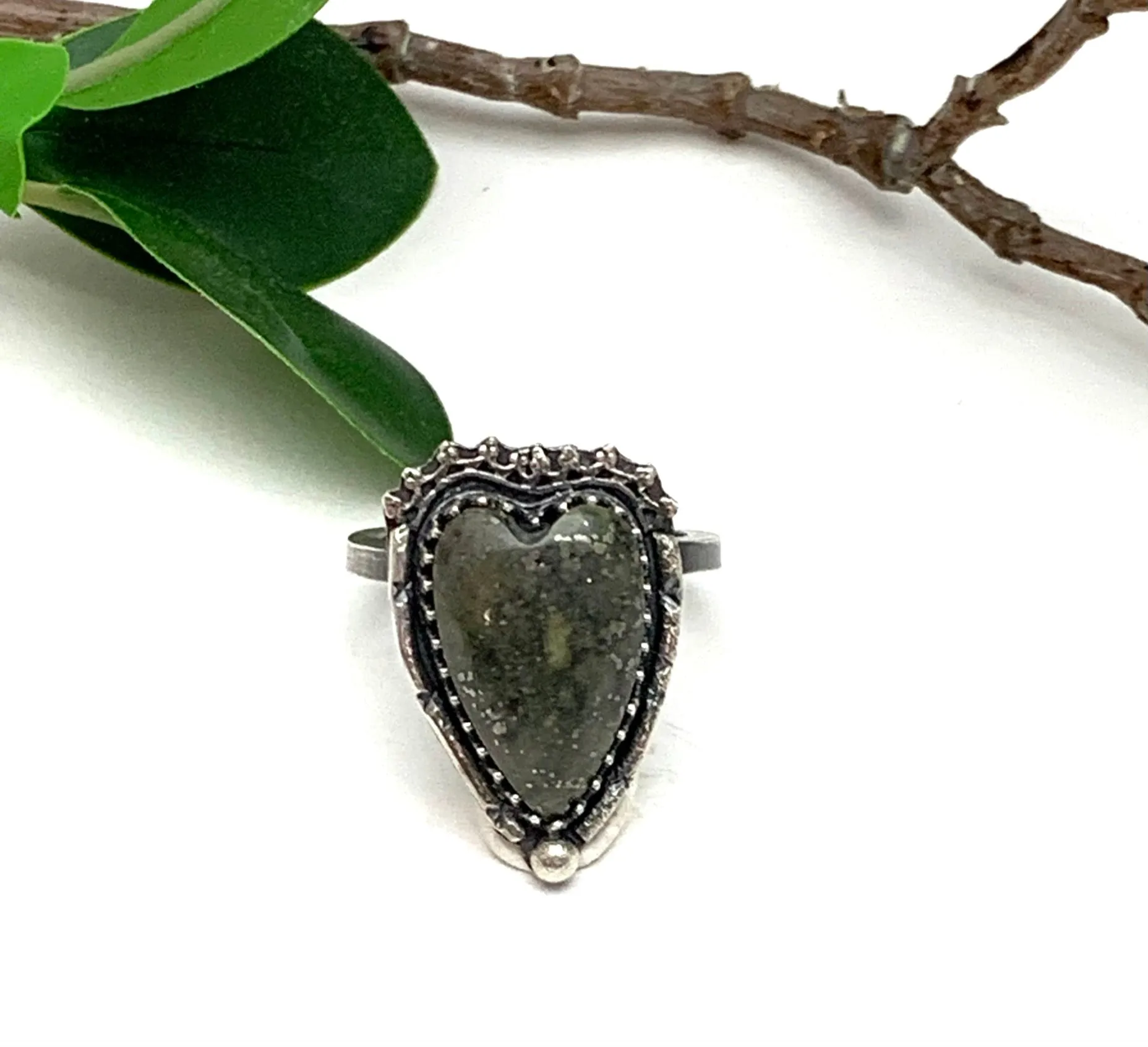 Pyrite in Hematite Heart Ring