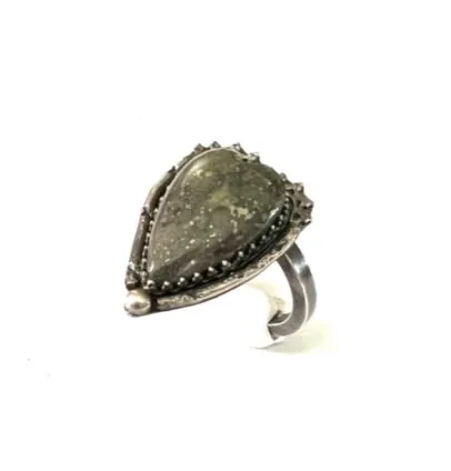 Pyrite in Hematite Heart Ring