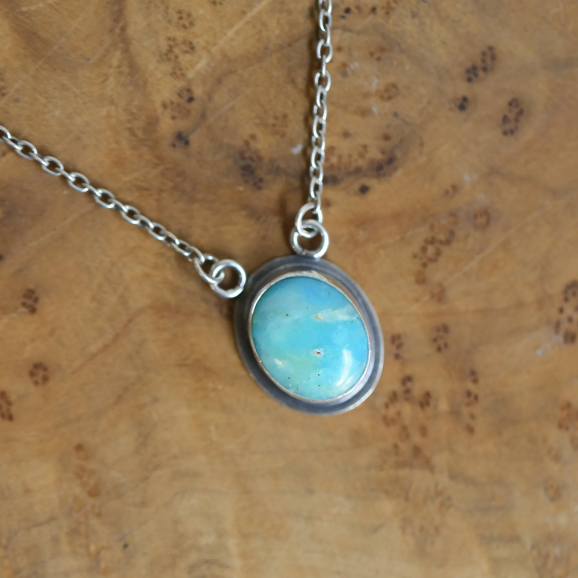 Ready to Ship - Peruvian Blue Opal Necklace - Sterling Silver - Blue Opal Pendant