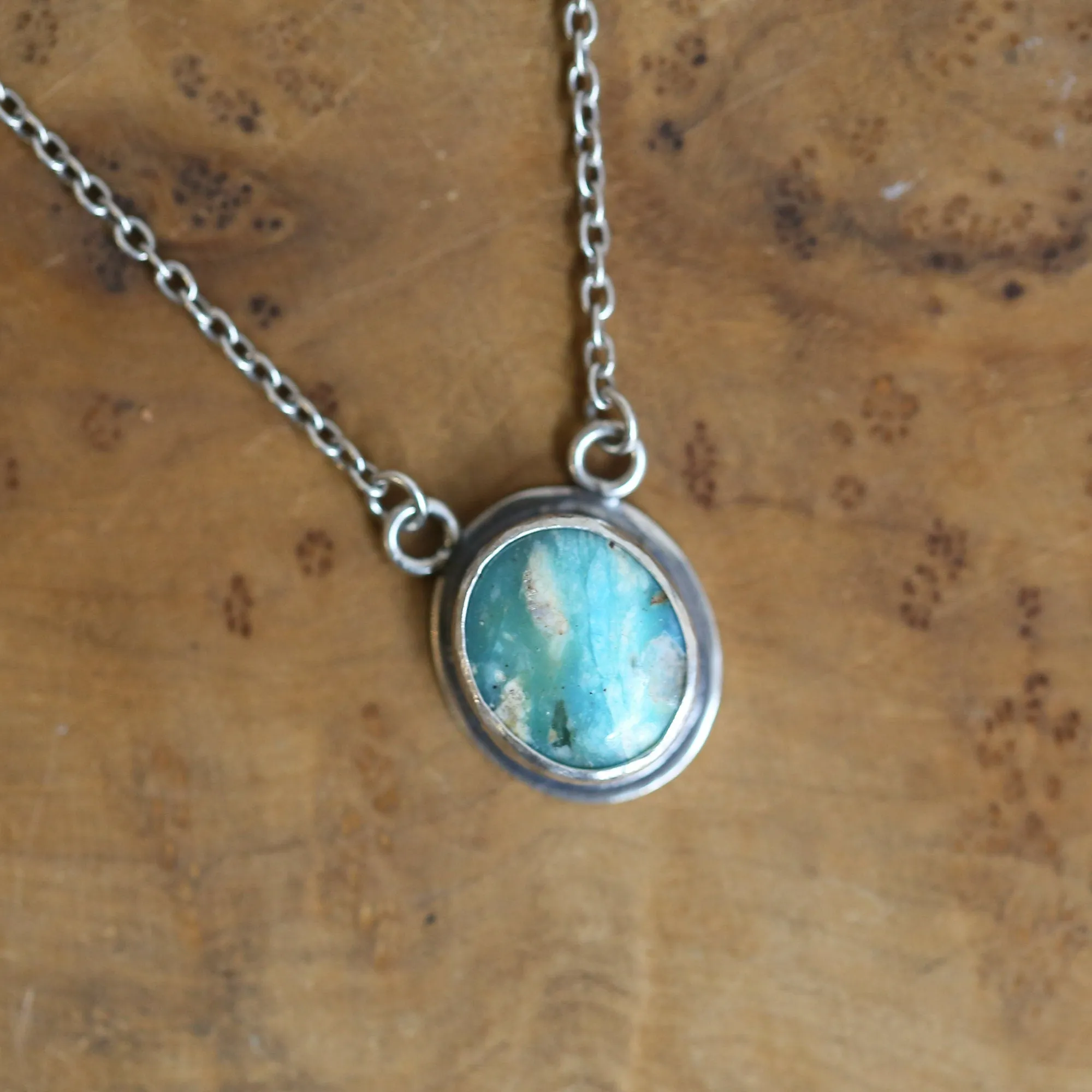 Ready to Ship - Peruvian Blue Opal Necklace - Sterling Silver - Blue Opal Pendant