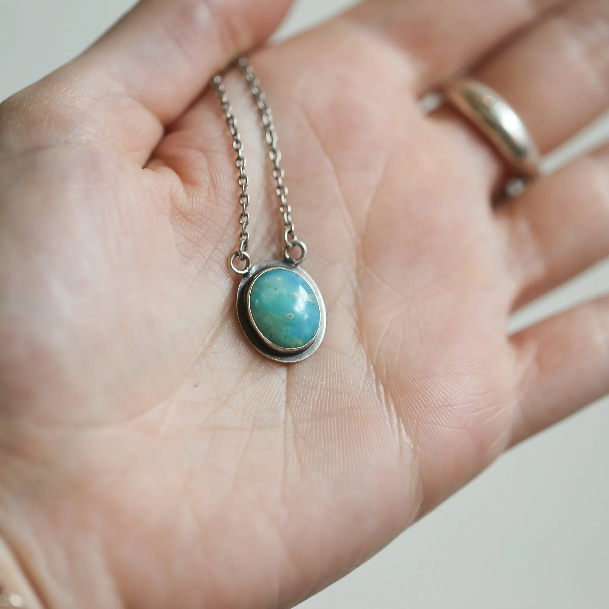 Ready to Ship - Peruvian Blue Opal Necklace - Sterling Silver - Blue Opal Pendant