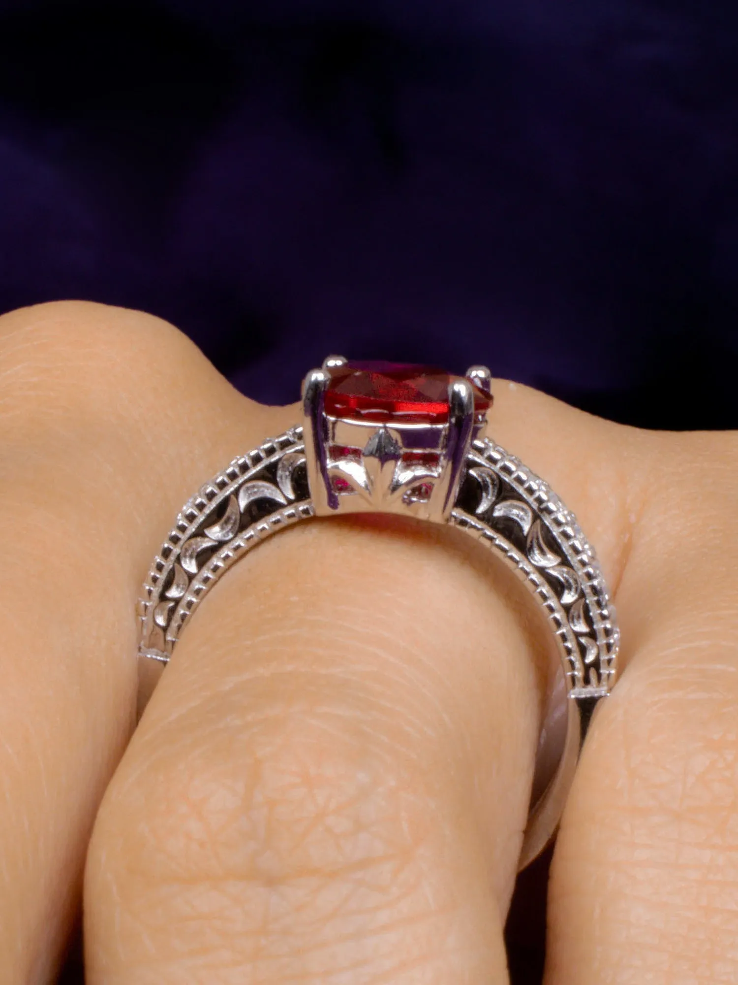 Red Ruby Silver Solitaire Ring For Women