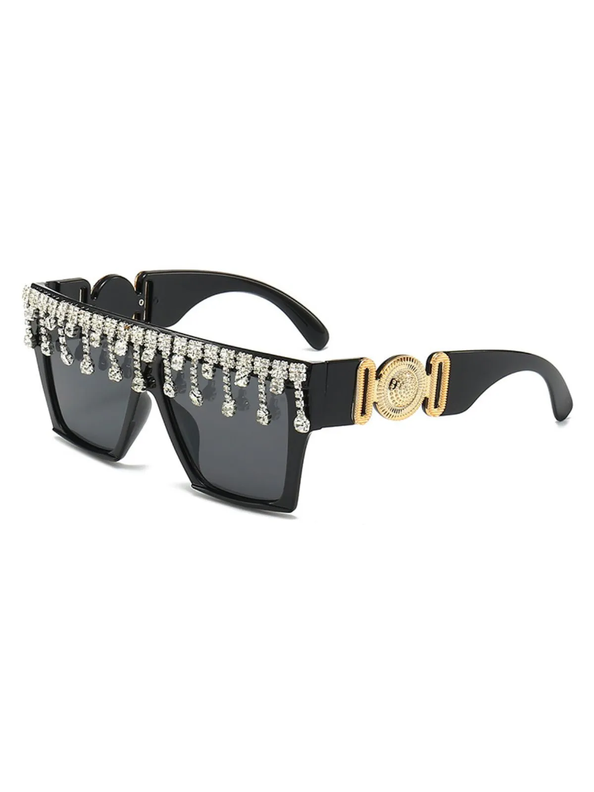 Retro Black Large Frame Diamond Sunglasses