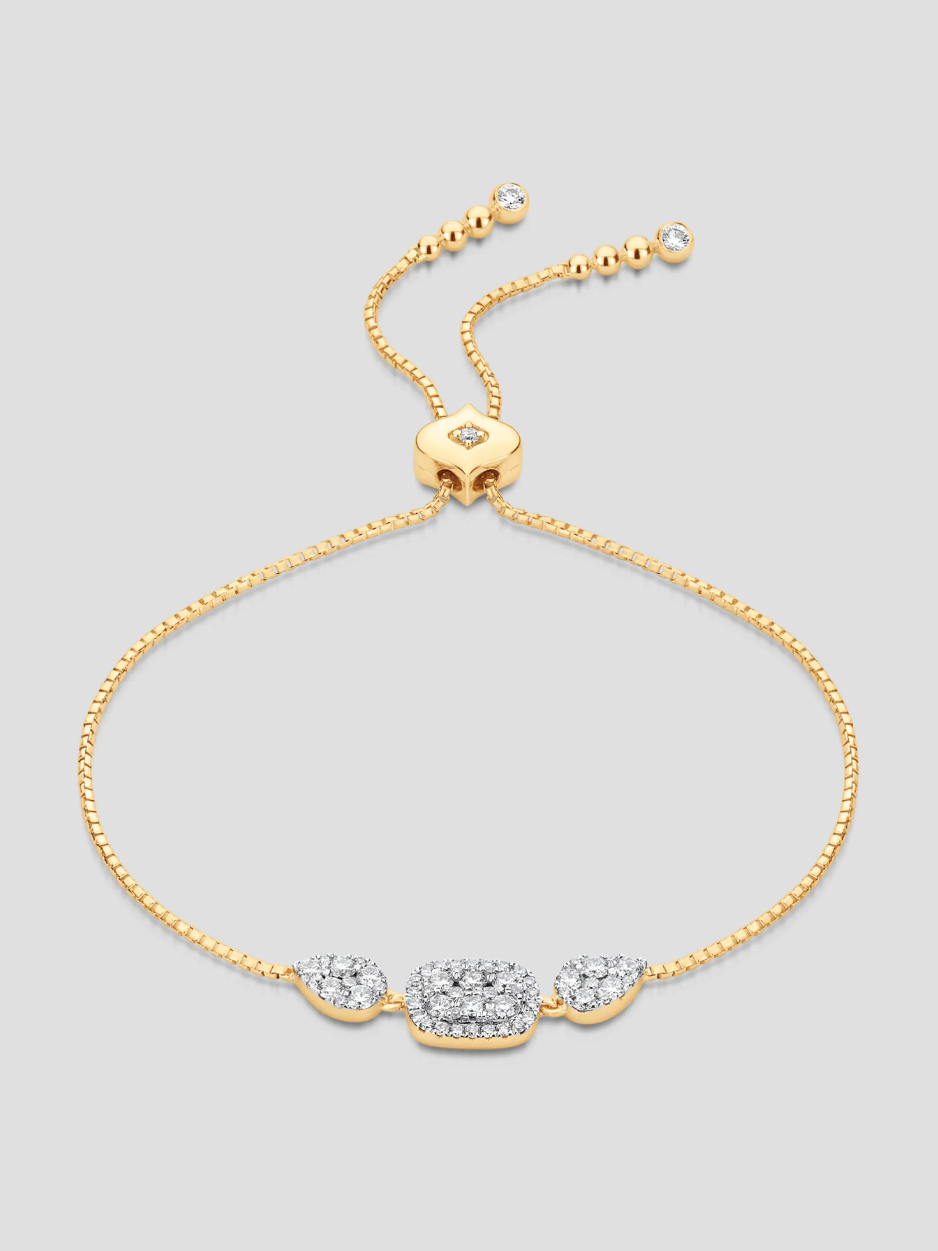 Reverie Cushion Pear White Diamond Cluster Yellow Gold Bolo Bracelet