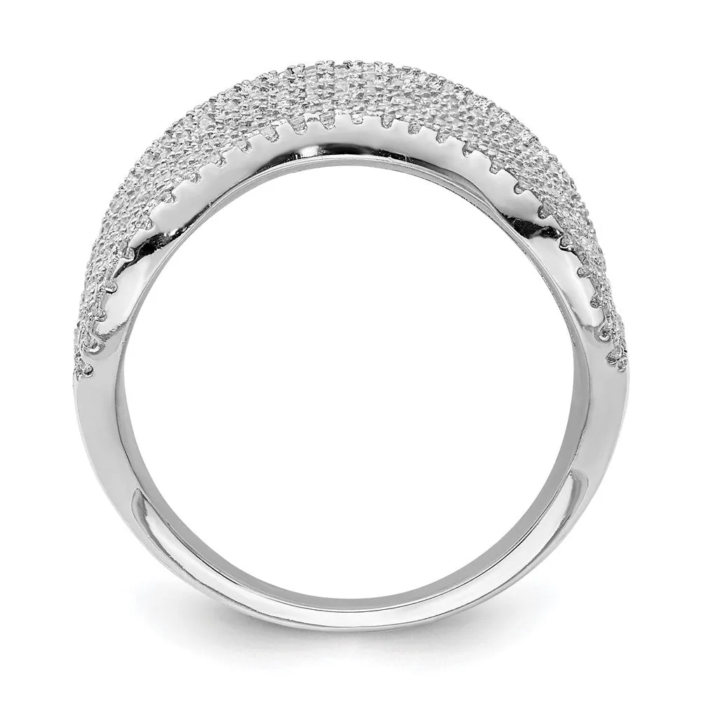 Rhodium-Plated Multi CZ Wave Design Ring in Sterling Silver