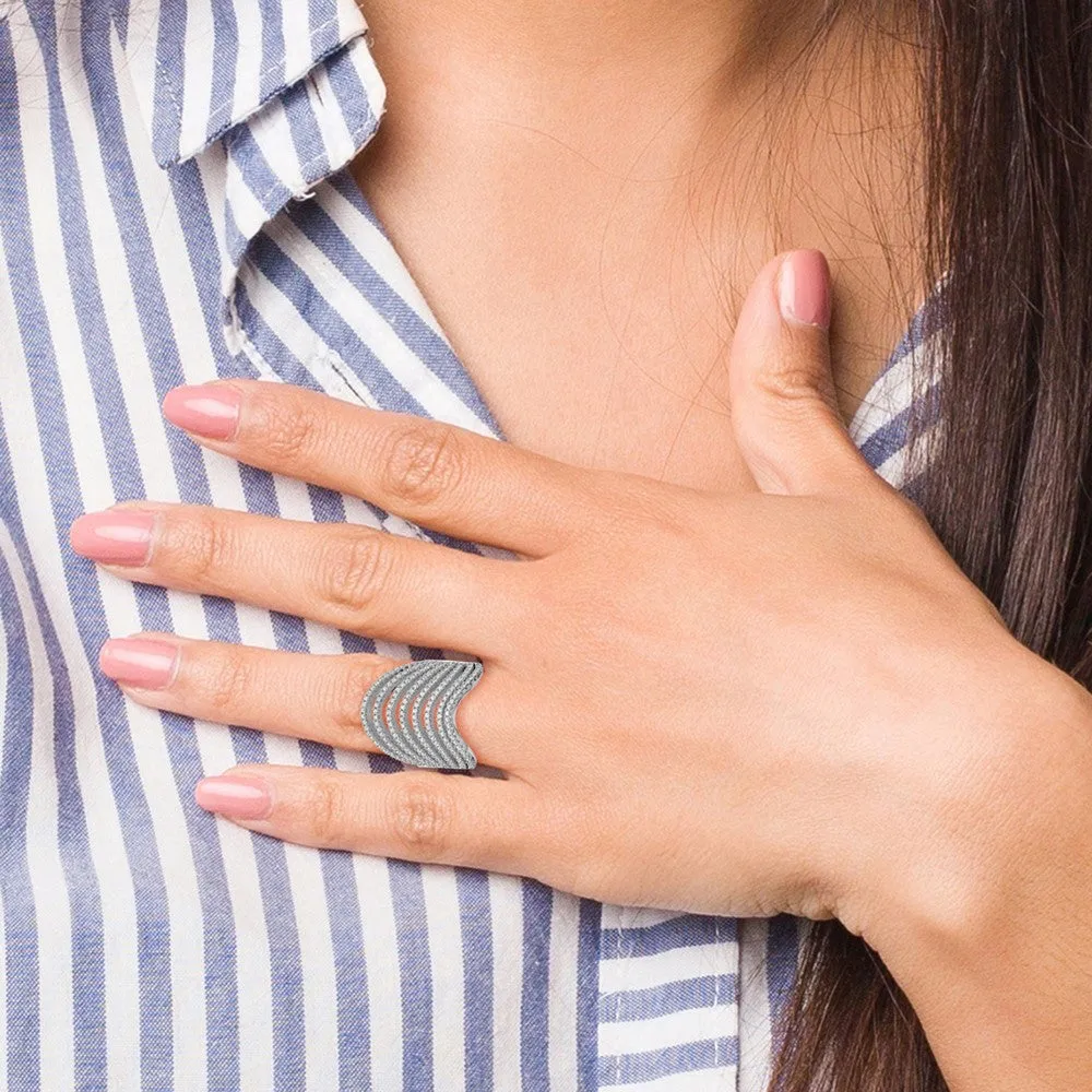 Rhodium-Plated Multi CZ Wave Design Ring in Sterling Silver