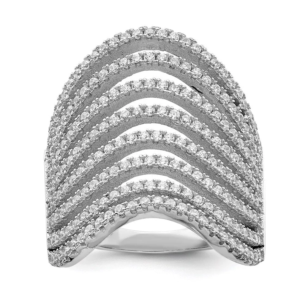 Rhodium-Plated Multi CZ Wave Design Ring in Sterling Silver