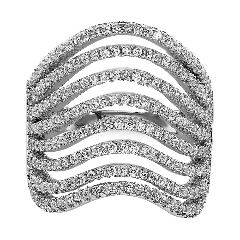 Rhodium-Plated Multi CZ Wave Design Ring in Sterling Silver