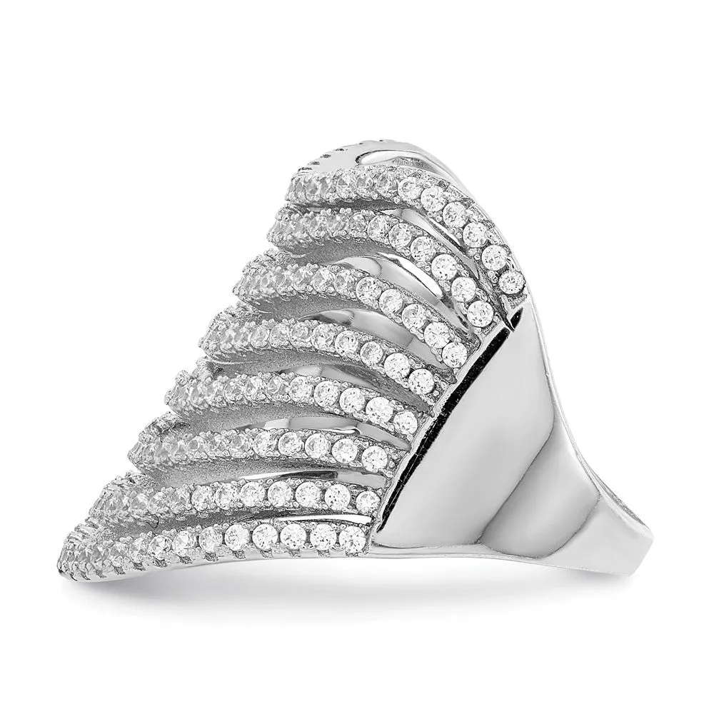 Rhodium-Plated Multi CZ Wave Design Ring in Sterling Silver