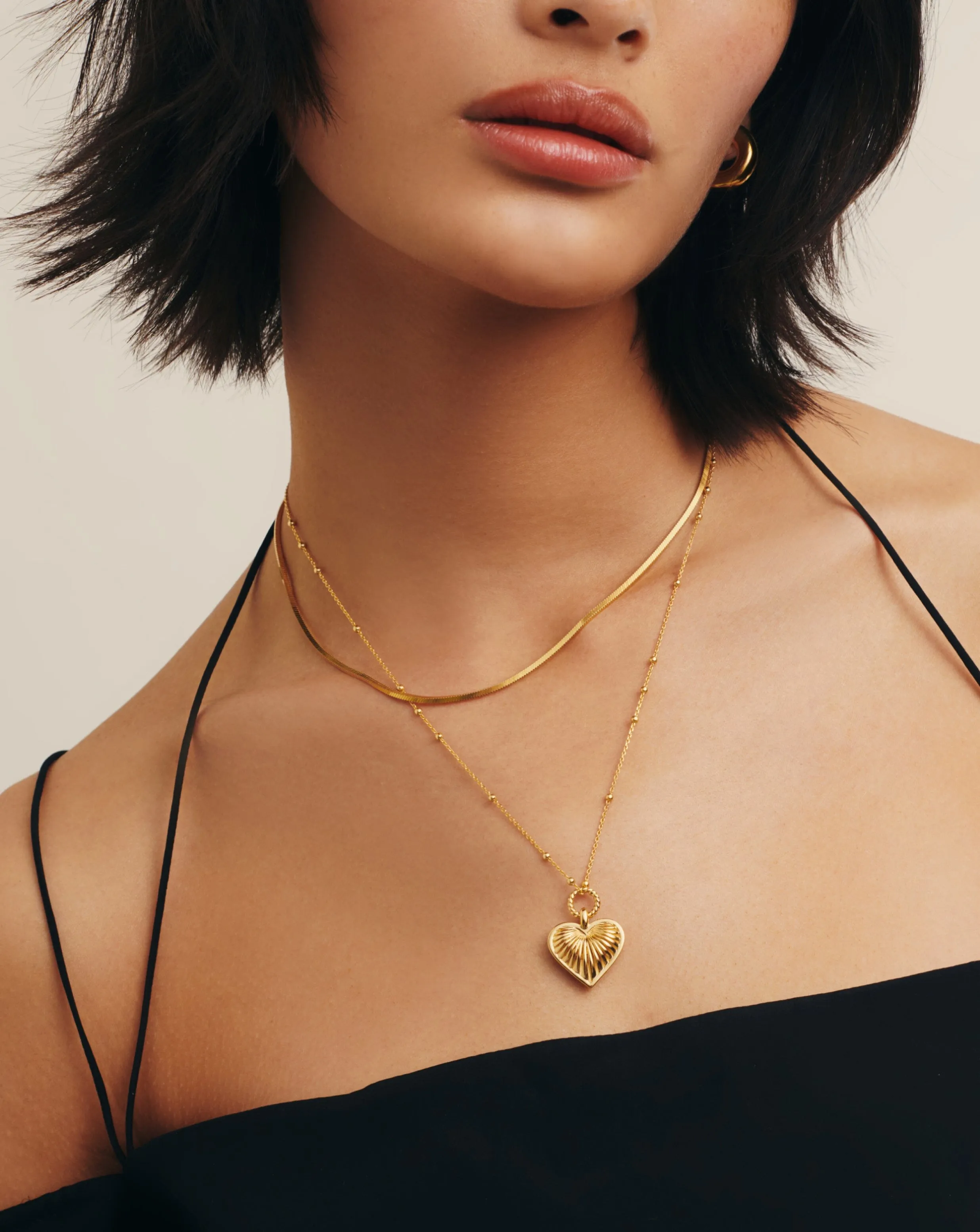 Ridge Heart Charm Pendant Necklace | 18ct Gold Plated