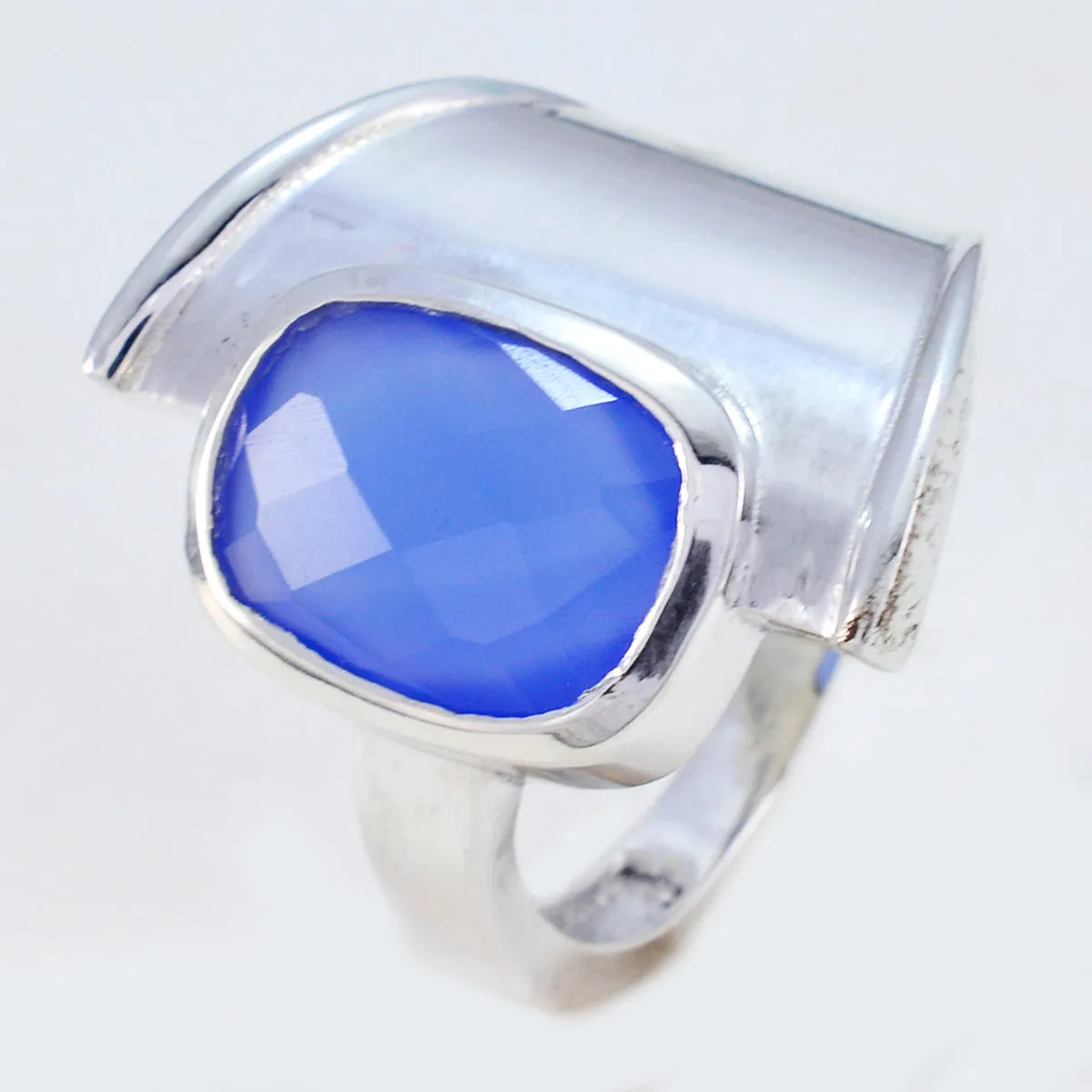 Riyo Drop-Dead Gemstone Chalcedony Solid Silver Rings Promise