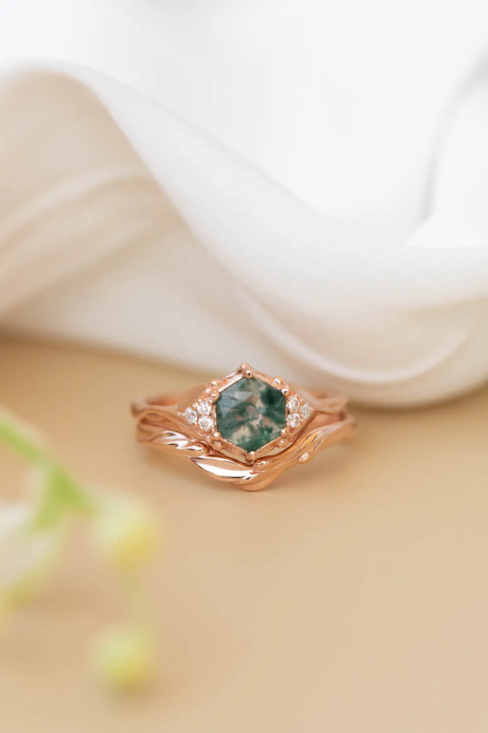 Roma | custom bridal ring set for hexagon cut gemstone 6 mm