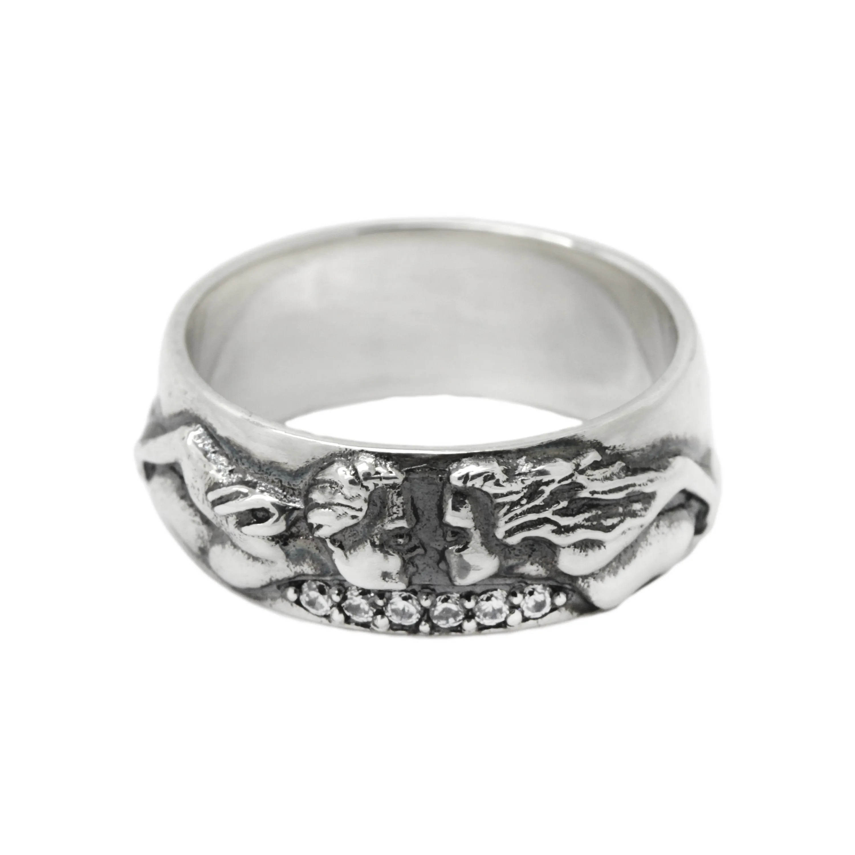 Romeo and Juliet Sterling Silver Dark Engagement Ring, Womens Band Ring