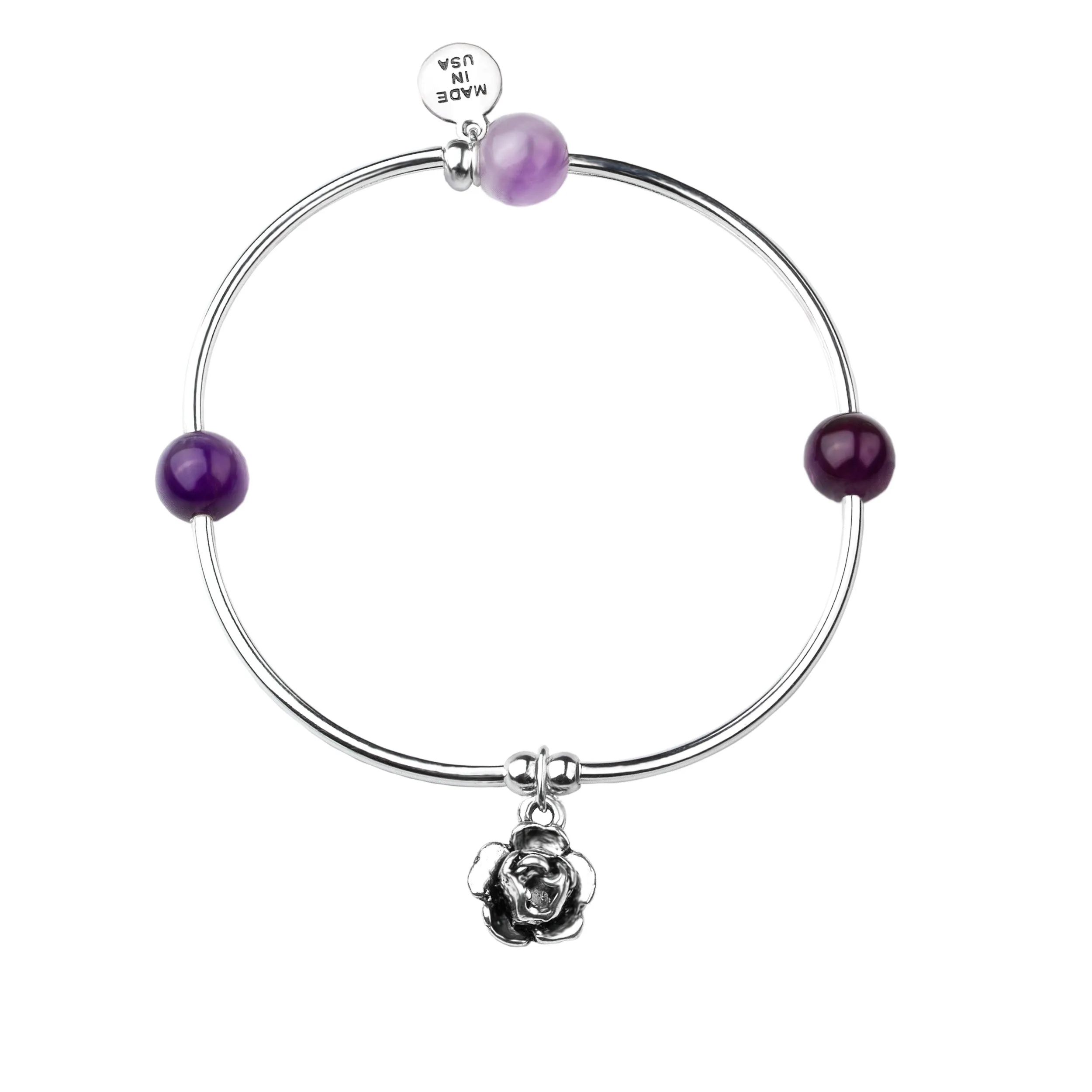 Rose | Soft Bangle Charm Bracelet | Amethyst