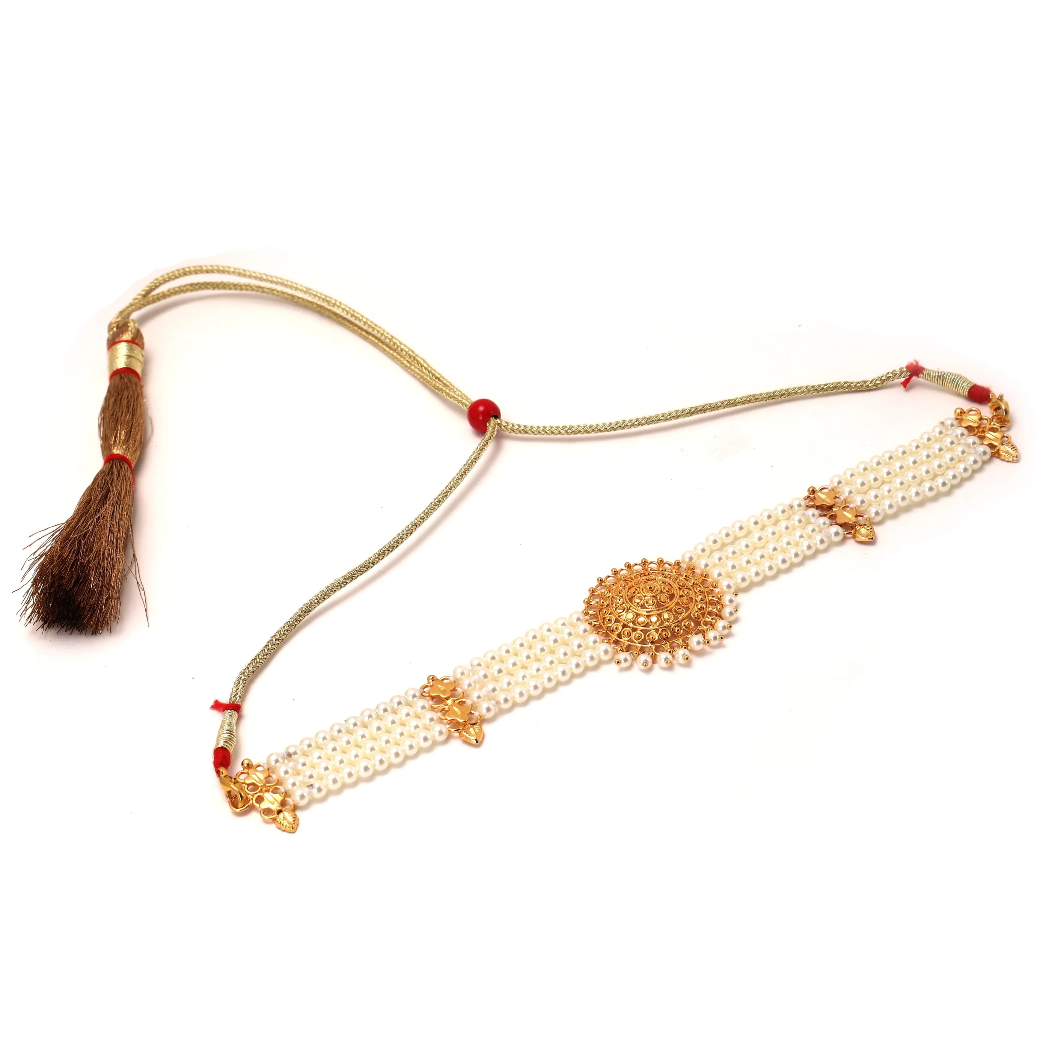 Round Motif White Beads Gold-plated Choker Set