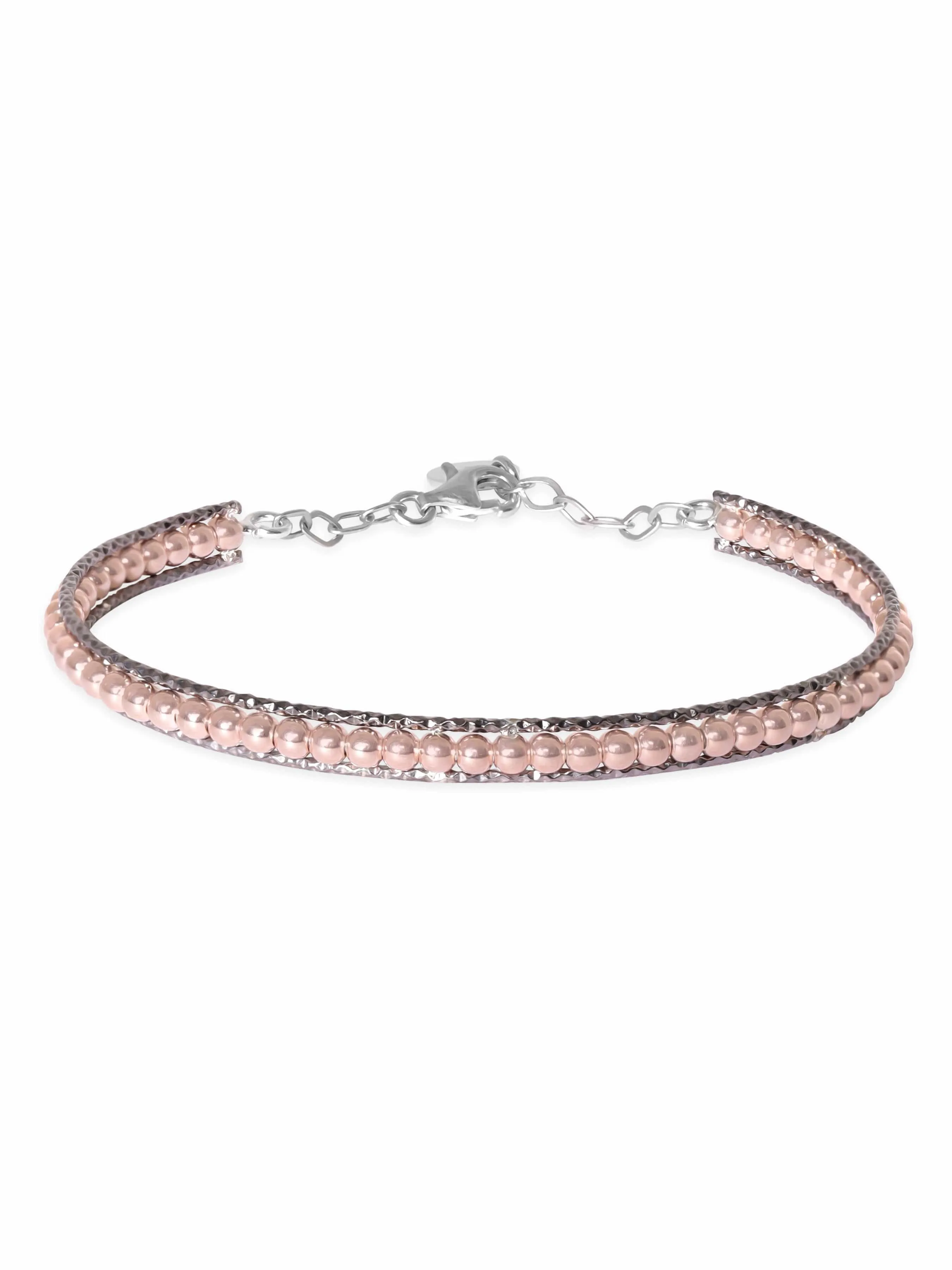 Rubans Rhodium Plated 925 Sterling Silver Rose Gold Beaded Bracelet