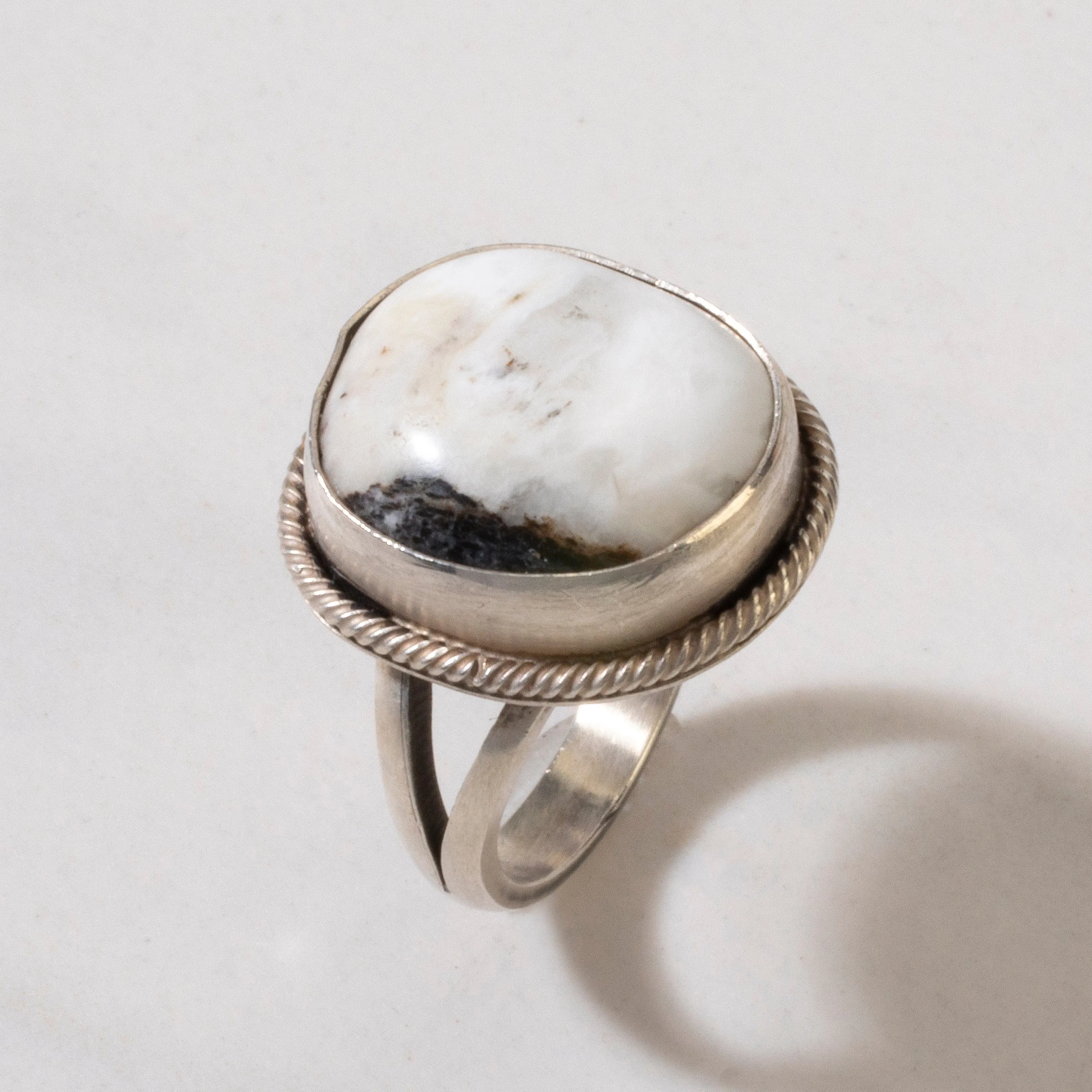 Scott Skeets White Buffalo Turquoise Round Navajo USA Native American Made 925 Sterling Silver Ring