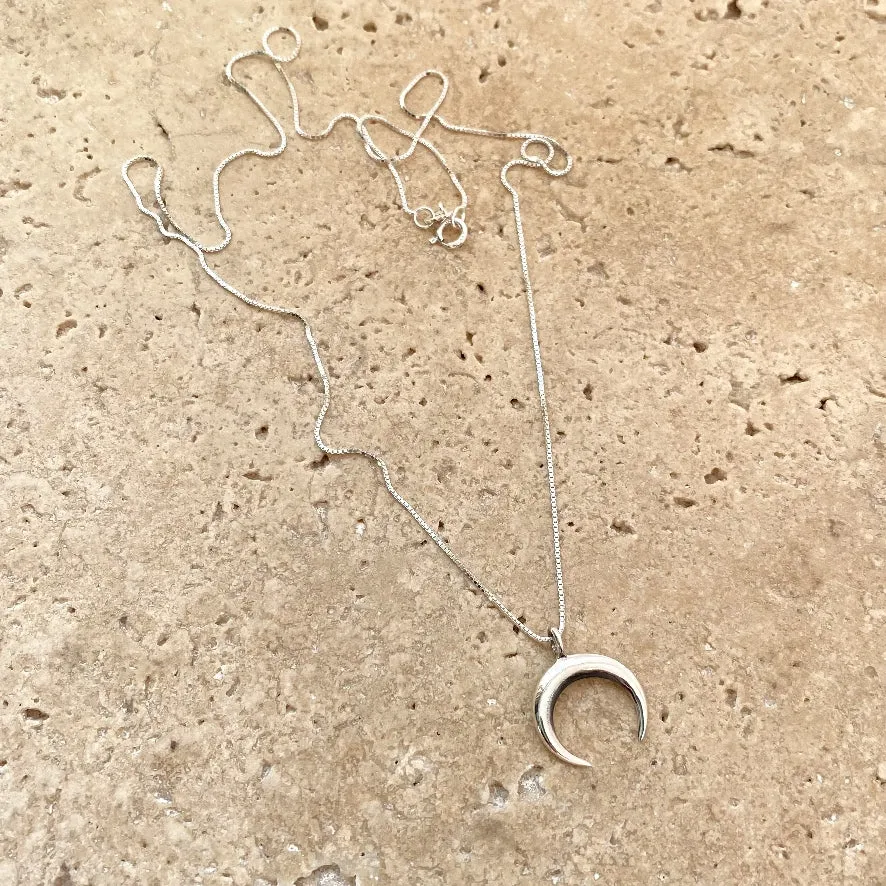 Silver Boho Crescent Pendant