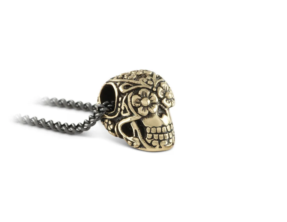 Small Day of the Dead Skull Necklace - Bronze