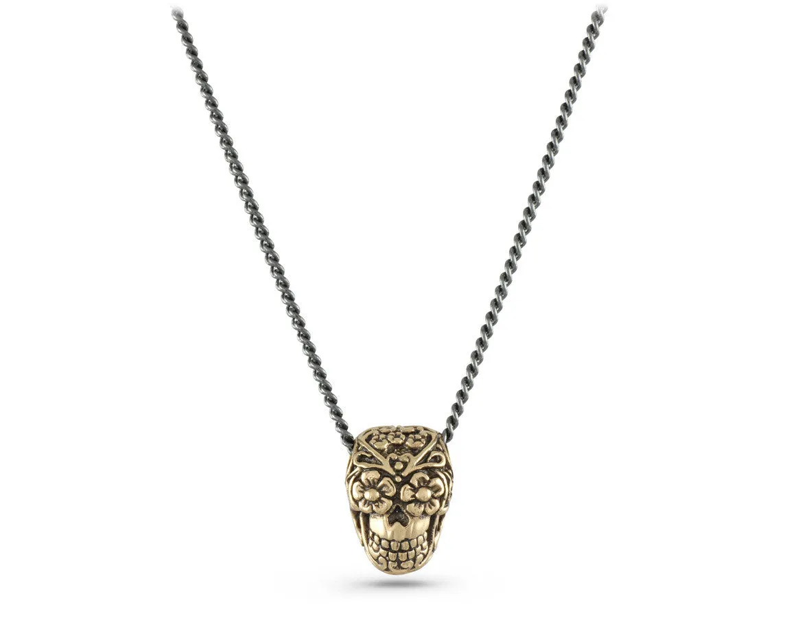 Small Day of the Dead Skull Necklace - Bronze