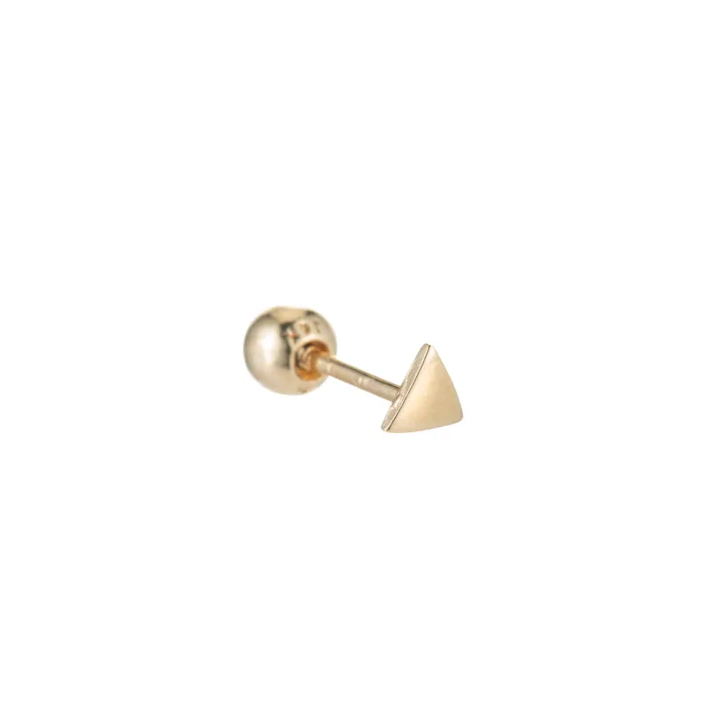 Solid Gold Triangle Stud Single Earring, 14k