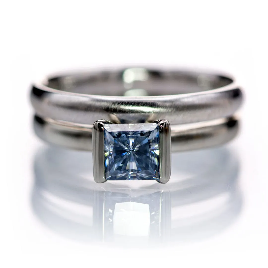 Square Princess Cut Blue-Gray Moissanite Loose Stone