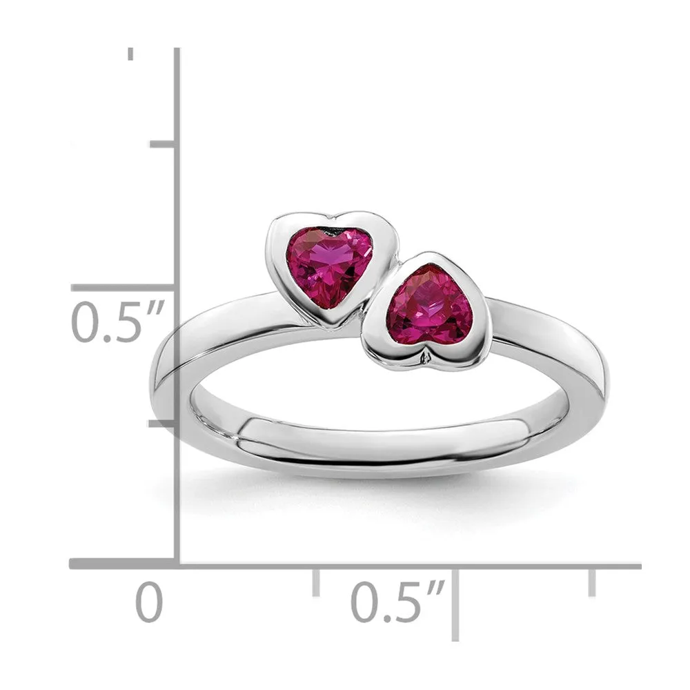 Stackable Expressions Created Ruby Double Heart Ring in Sterling Silver