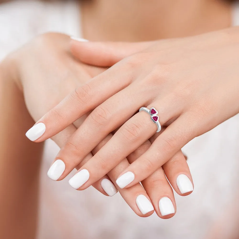 Stackable Expressions Created Ruby Double Heart Ring in Sterling Silver