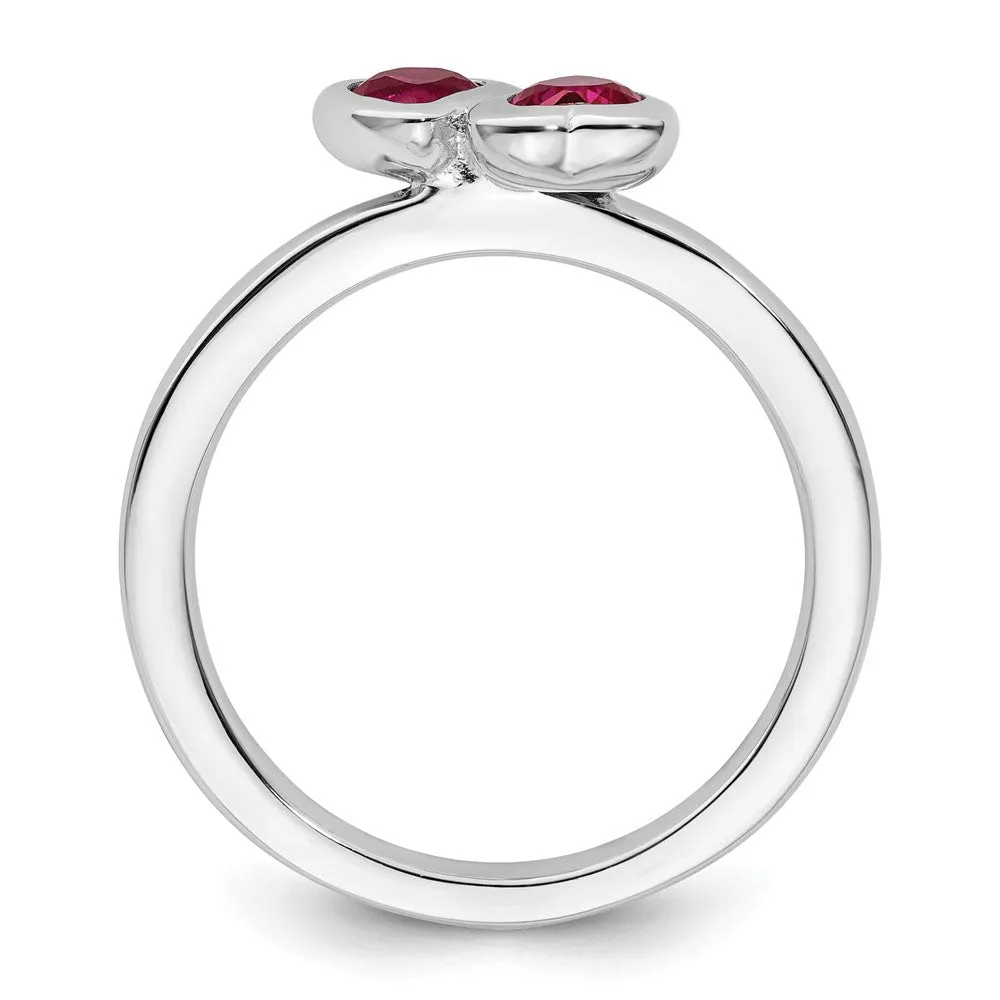 Stackable Expressions Created Ruby Double Heart Ring in Sterling Silver