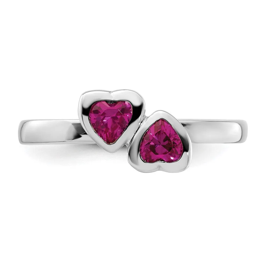 Stackable Expressions Created Ruby Double Heart Ring in Sterling Silver