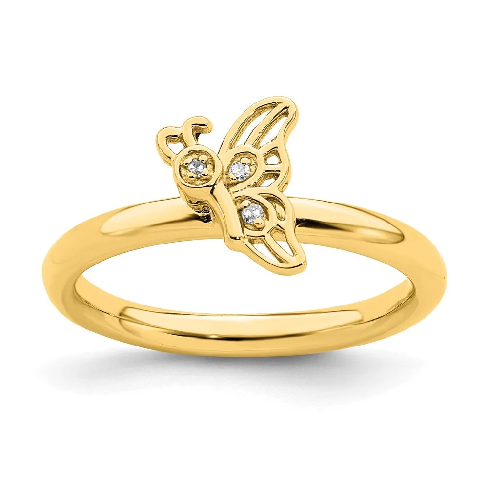 Stackable Expressions Gold-Plated Butterfly w/ Diamond Ring in Sterling Silver