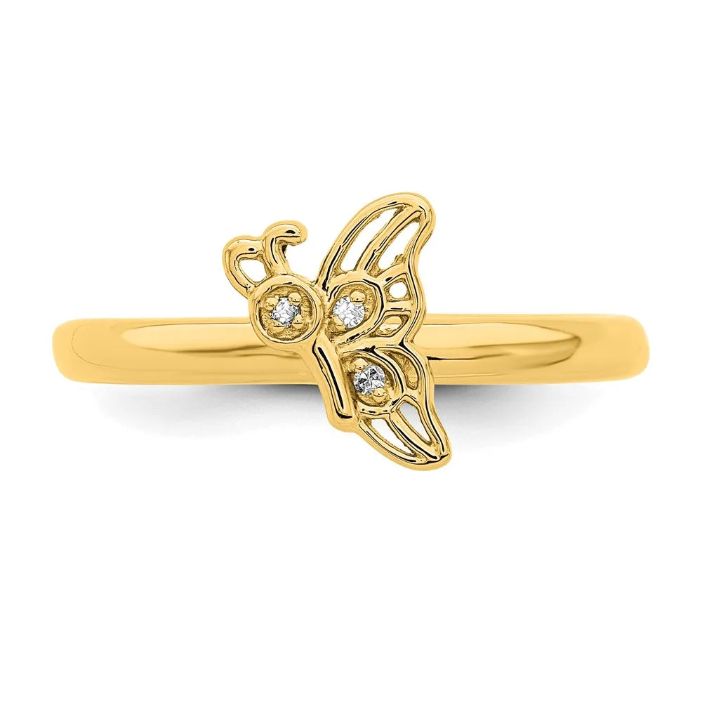 Stackable Expressions Gold-Plated Butterfly w/ Diamond Ring in Sterling Silver