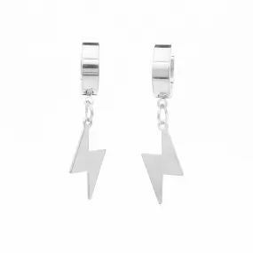 Stainless Steel Lightning Bolt Huggie Hoop Earrings - Silver