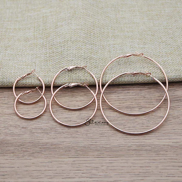 Stainless Steel Plain Wire Circle Hoop Women's Earrings - Rose Gold