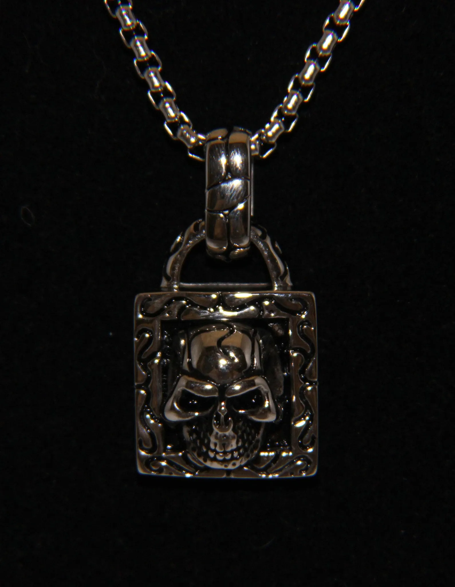 Stainless Steel Skull Square Pendant with Bail - UDINC0460