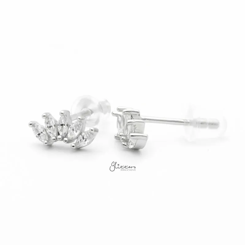 Sterling Silver Five Marquise CZ Stud Earrings - Silver