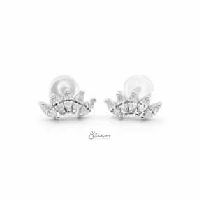 Sterling Silver Five Marquise CZ Stud Earrings - Silver