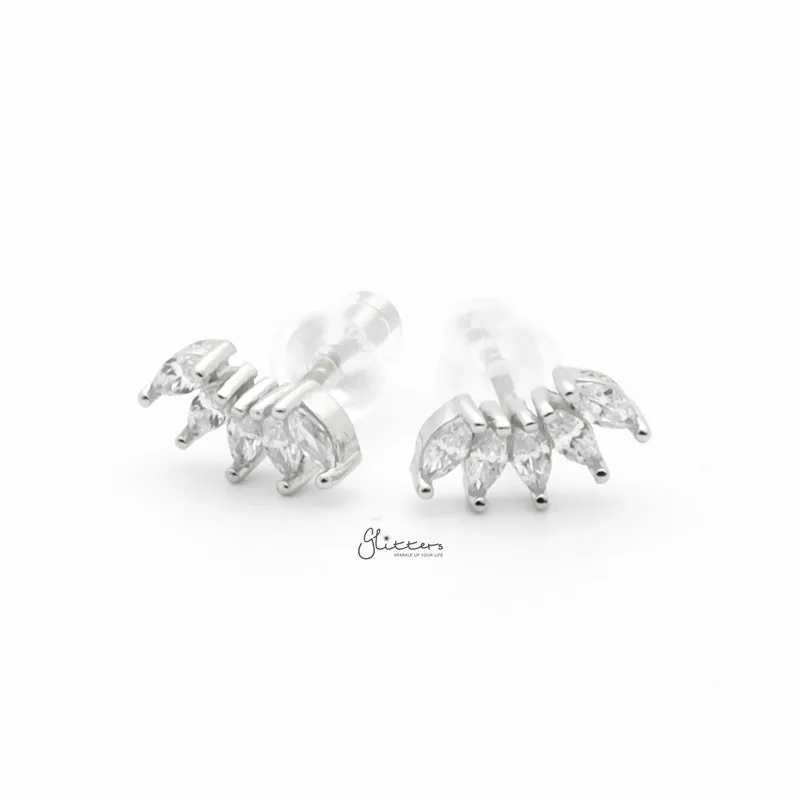 Sterling Silver Five Marquise CZ Stud Earrings - Silver