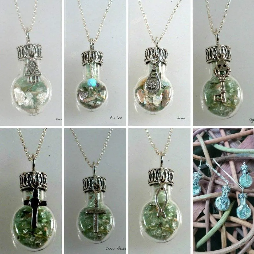 Sterling Silver Roman Glass in a Bottle Necklace with Charms Necklaces 925 Israeli Jewelry