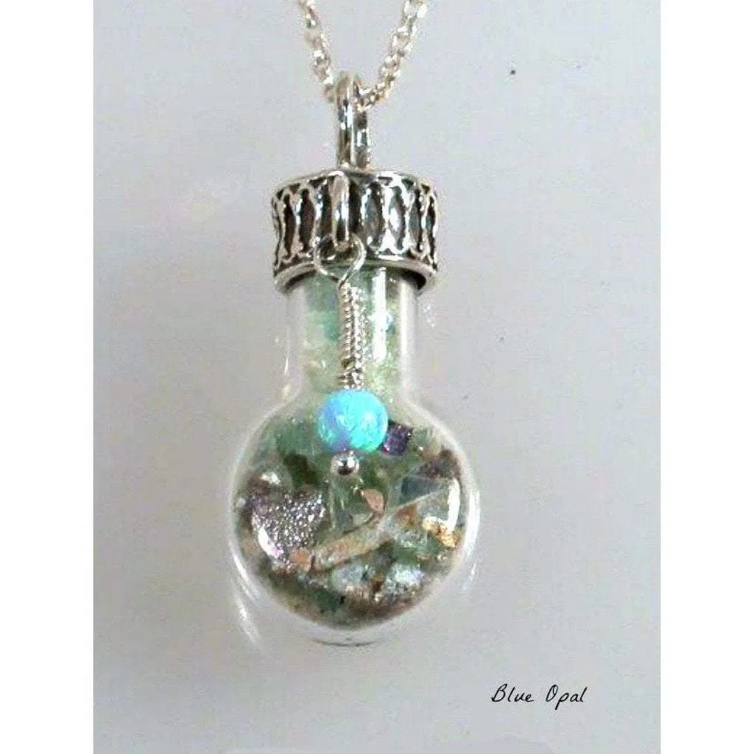 Sterling Silver Roman Glass in a Bottle Necklace with Charms Necklaces 925 Israeli Jewelry