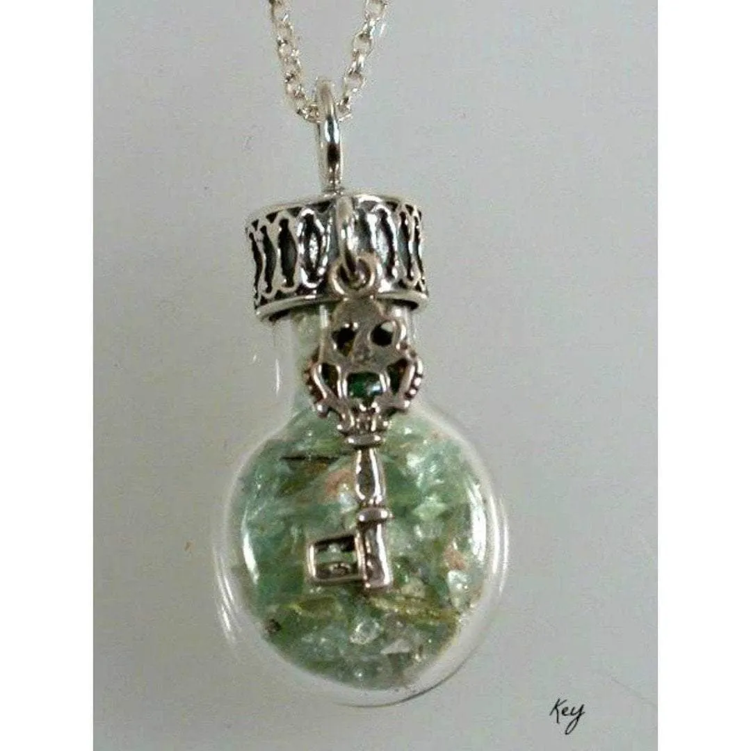 Sterling Silver Roman Glass in a Bottle Necklace with Charms Necklaces 925 Israeli Jewelry