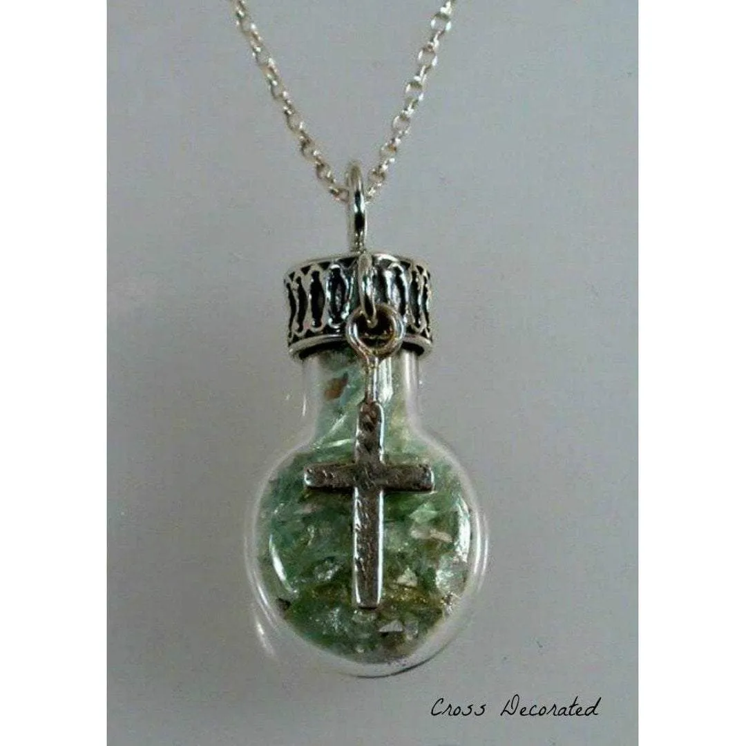 Sterling Silver Roman Glass in a Bottle Necklace with Charms Necklaces 925 Israeli Jewelry