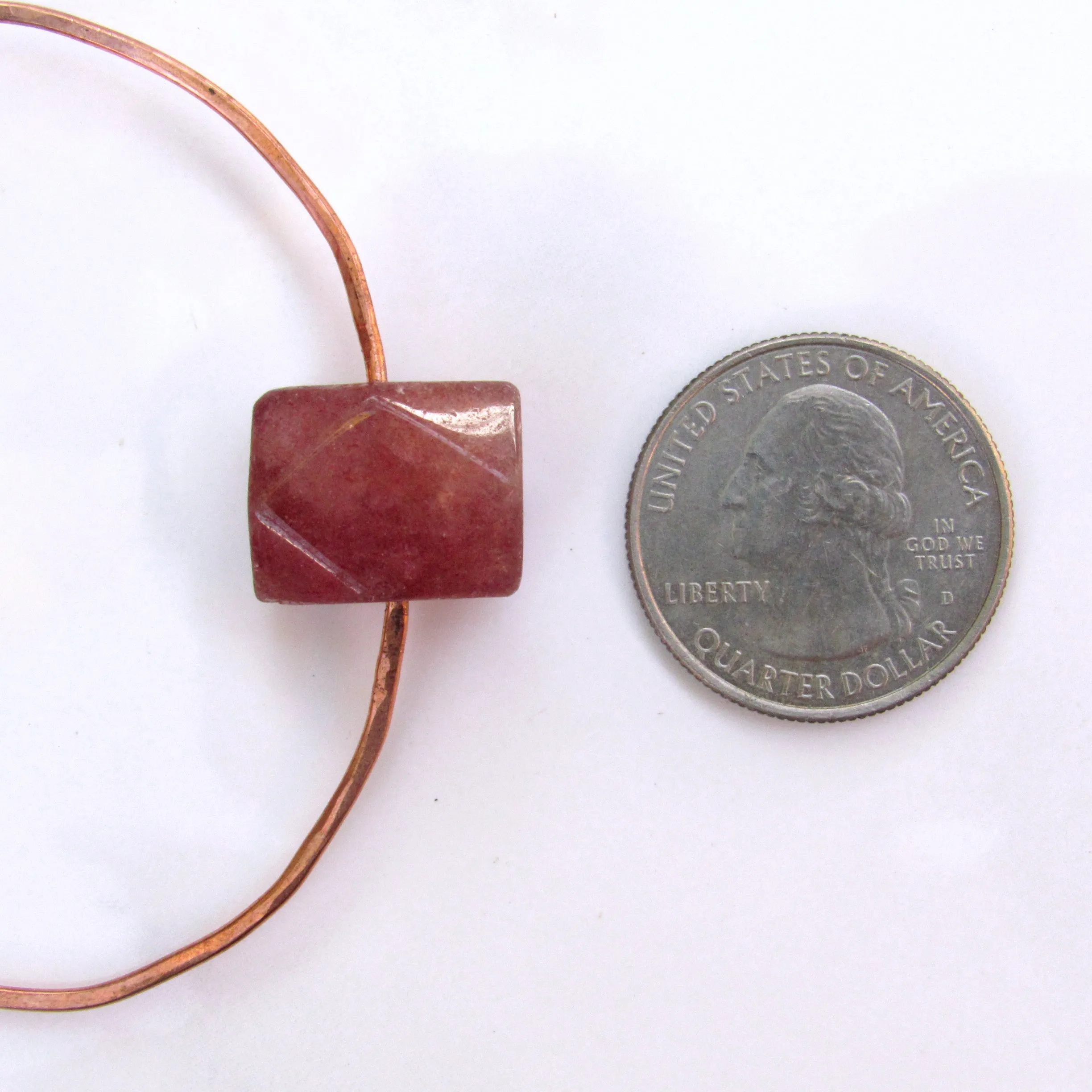 Strawberry Quartz gemstone and Hammered Copper Bracelet